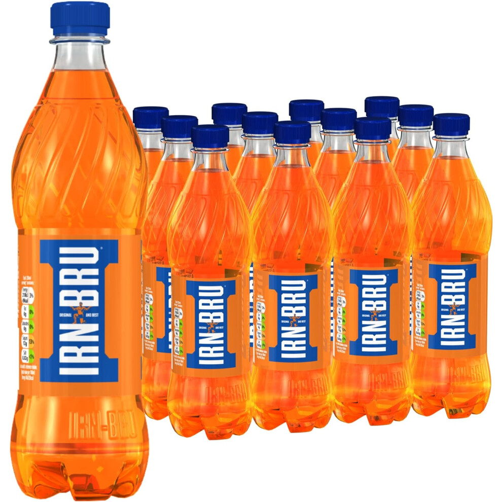 IRN-BRU Regular, 12 Pack Iconic Flavoured, Fizzy Drinks Multipack Bottles 12 x 500ml Bottles