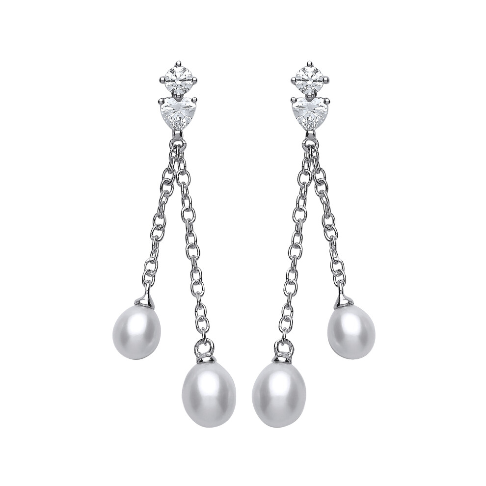 Jewelco London Sterling Silver Cubic Zirconia and Freshwater Cultured Pearl Tears of Joy Drop Earrings 8mm - GVE459