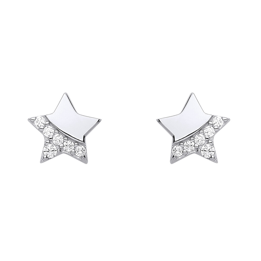 Jewelco London Ladies Rhodium Plated Sterling Silver CZ Lucky Star Graduated Accent Stud Earrings - EAG1170