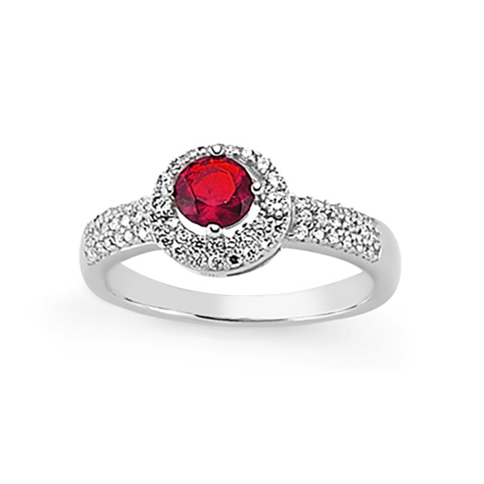 (N) Jewelco London Ladies Sterling Silver Ruby-Red Cubic Zirconia Cluster Cocktail Dress Ring 10mm - GVR639RUB