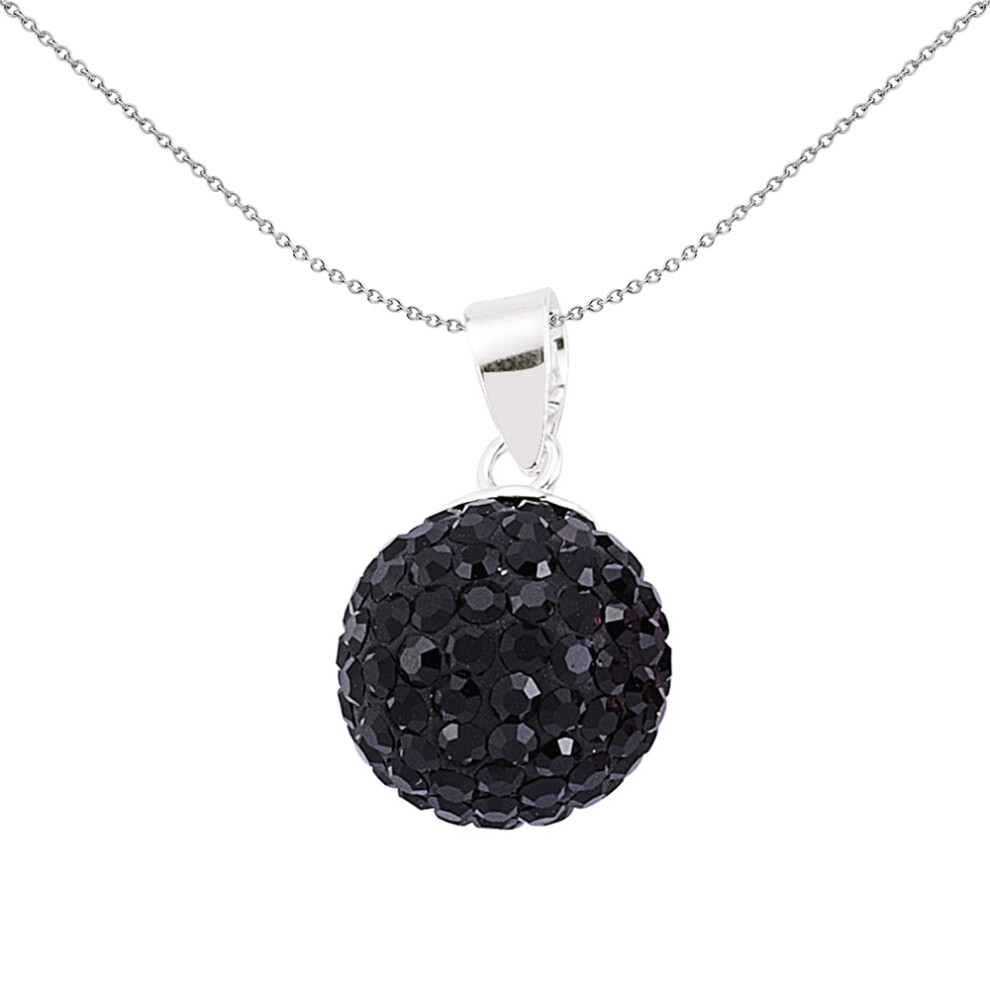 Jewelco London Ladies Sterling Silver Black Crystal Disco Ball Pendant Necklace 12mm 18 inch - GVP168B