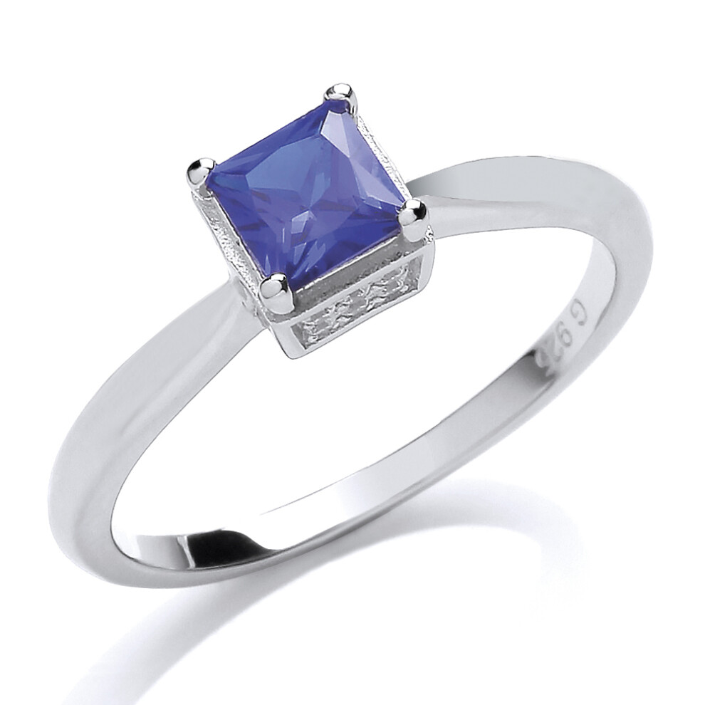 (N) Jewelco London Sterling Silver Sapphire-Blue Princess Cut and Round Brilliant Cubic Zirconia Solitaire Ring - GVR662