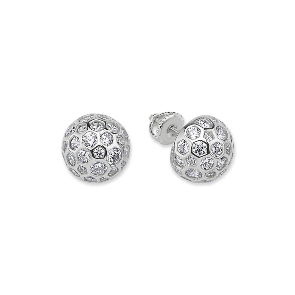 Jewelco London Ladies Sterling Silver Cubic Zirconia Screw-back Dazzle Dome Cluster Stud Earrings - GVE676