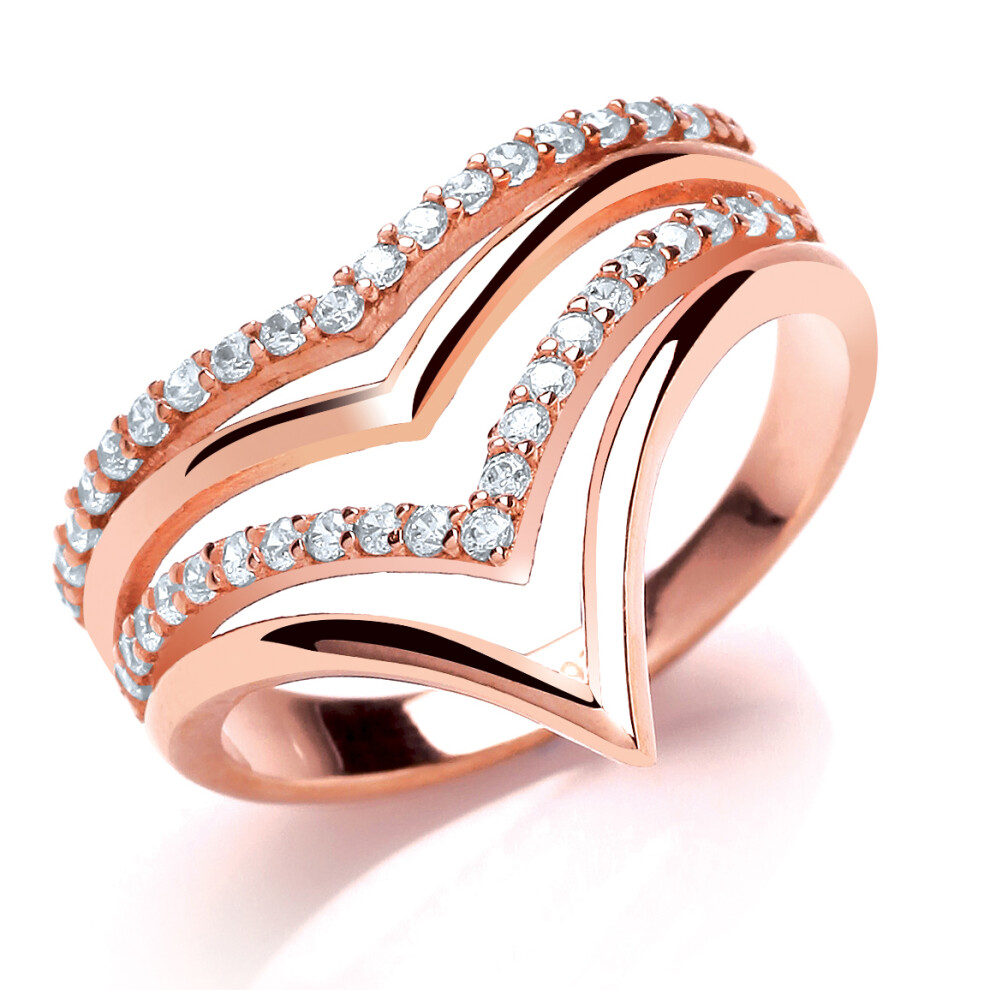 (M) Jewelco London Rose Gold-Plated Sterling Silver Cubic Zirconia Wishbone Ring - GVR729ROSE