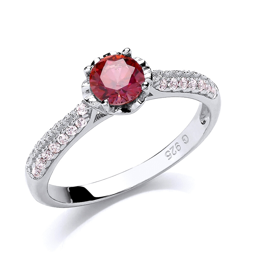 (P) Jewelco London Sterling Silver Ruby-Red Cubic Zirconia Solitaire Ring - GVR735