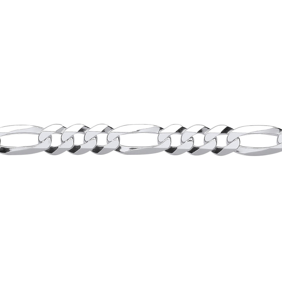 Jewelco London Unisex Rhodium Plated Sterling Silver Diamond-cut 3+1 Figaro Chain Bracelet 6mm 8.5 inch - GVCH47-8.5