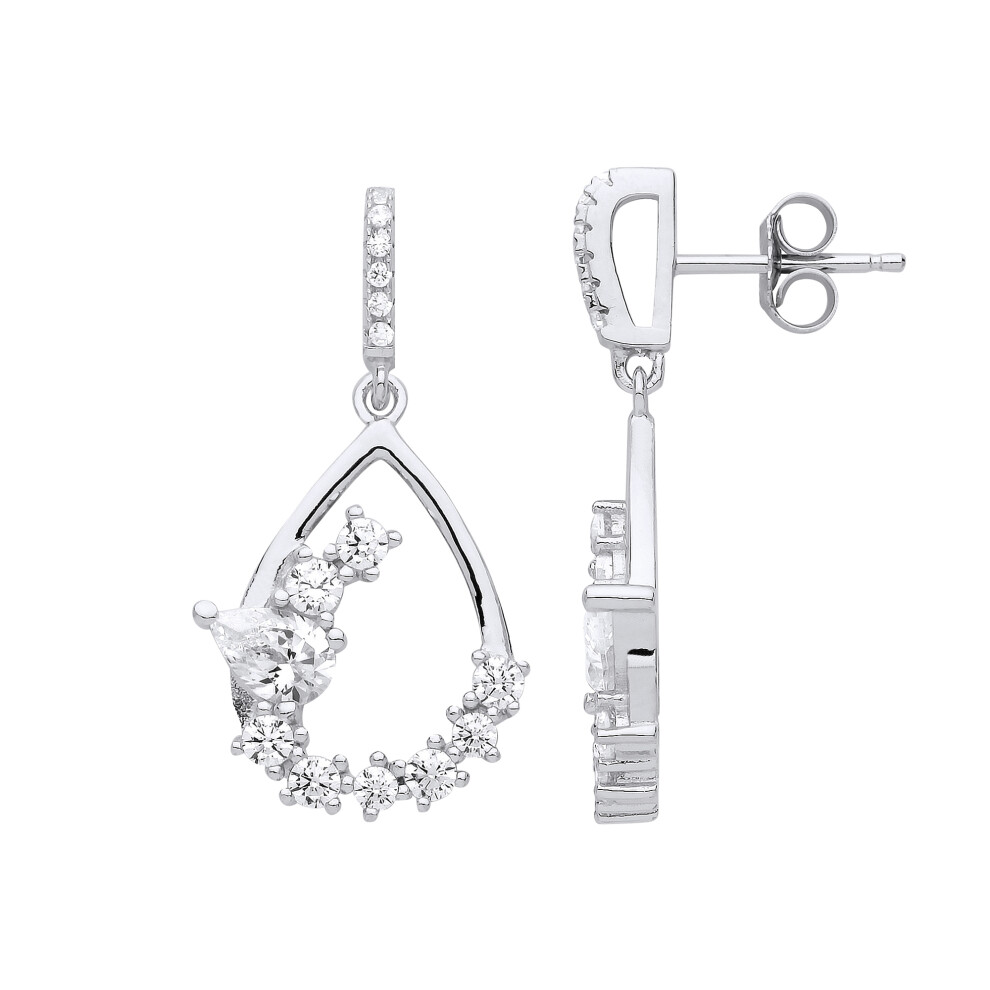 Jewelco London Ladies Sterling Silver Pear Cubic Zirconia Tears of Joy Stud Drop Earrings - GVE844