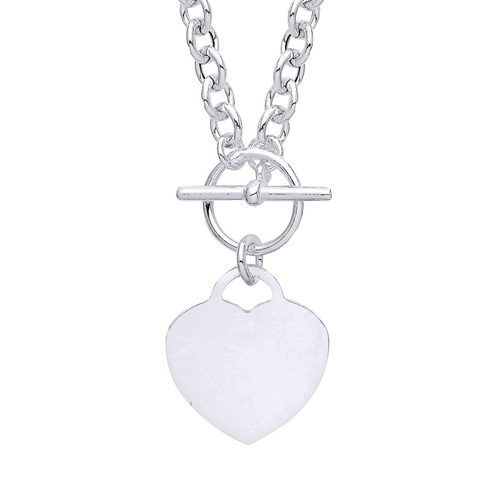 Jewelco London Ladies Rhodium Plated Sterling Silver T-Bar Love Heart Disc Toggle Necklace 4mm 16 + 1 inch - GVK352