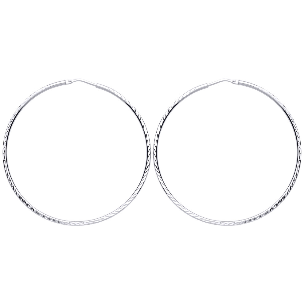 Jewelco London Ladies Sterling Silver Diamond-cut Sleeper Hoop Earrings 40mm - ER105