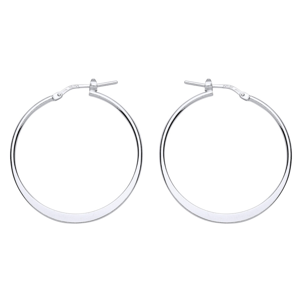 Jewelco London Ladies Sterling Silver Graduated Flat Oval Hoop Earrings 33mm - ER96
