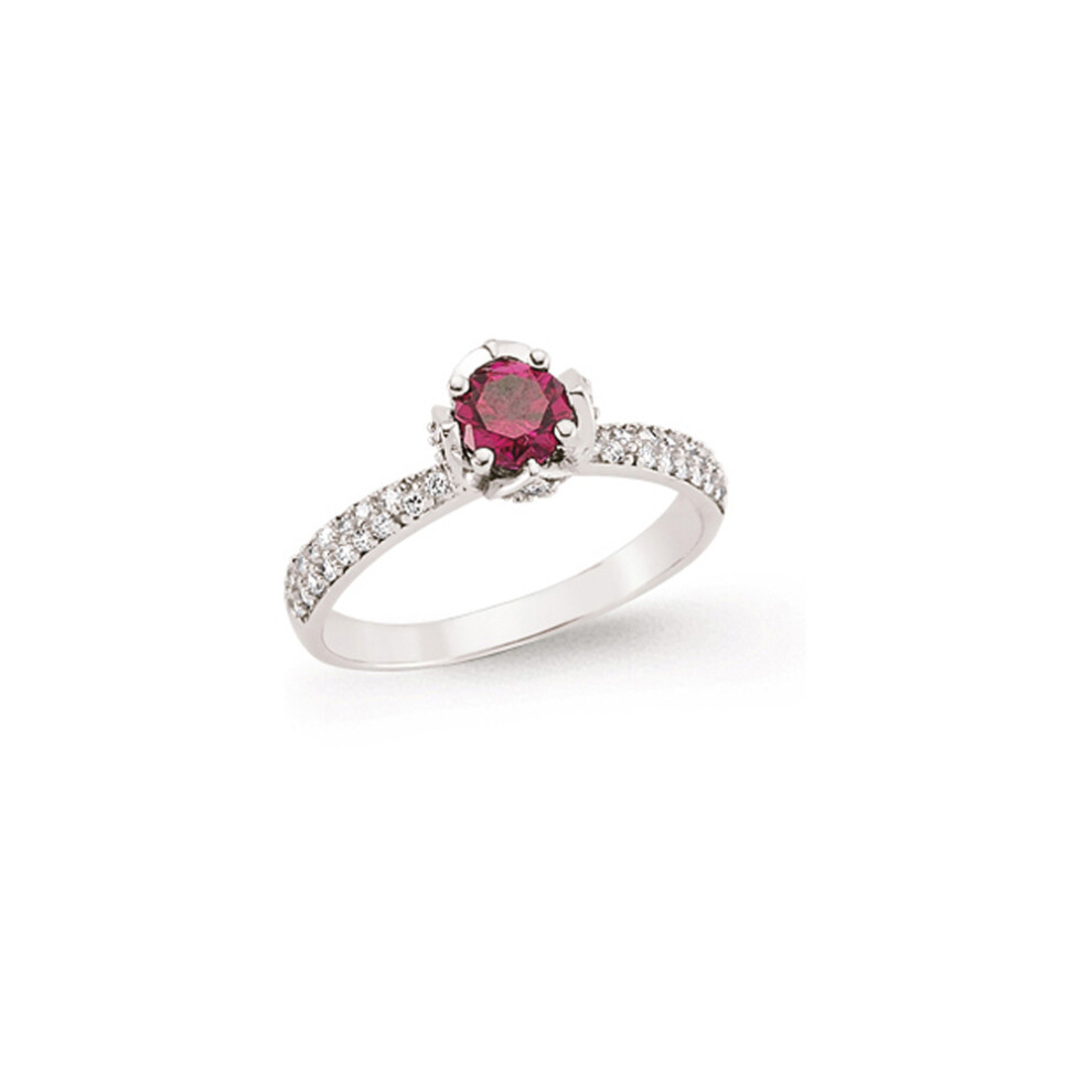 (L) Jewelco London Ladies Sterling Silver Ruby-Red Cubic Zirconia Shoulder set Tulip Crown Dress Ring 8mm - GVR642RUB