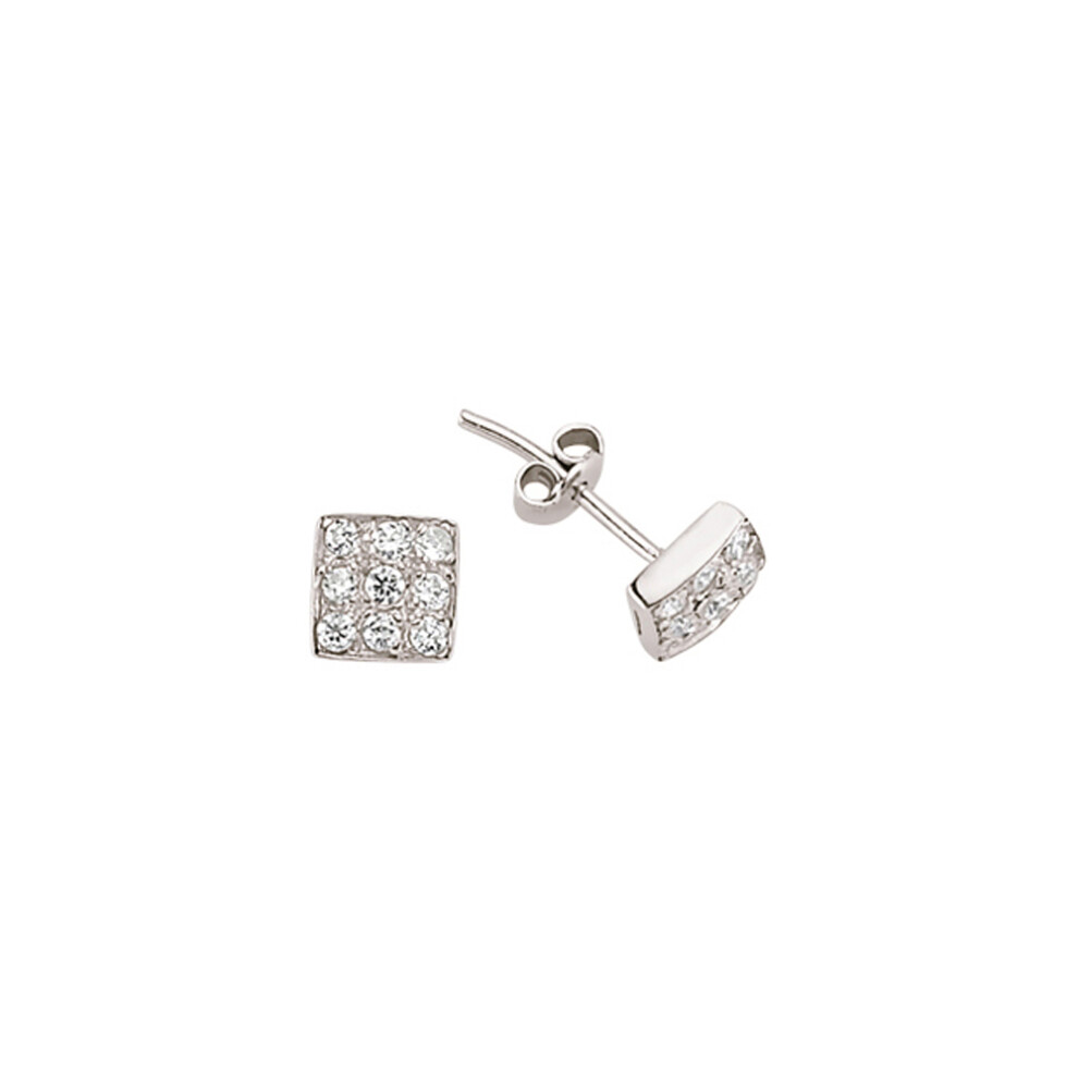 Jewelco London Ladies Sterling Silver Cubic Zirconia Square Stud Earrings - GVE283
