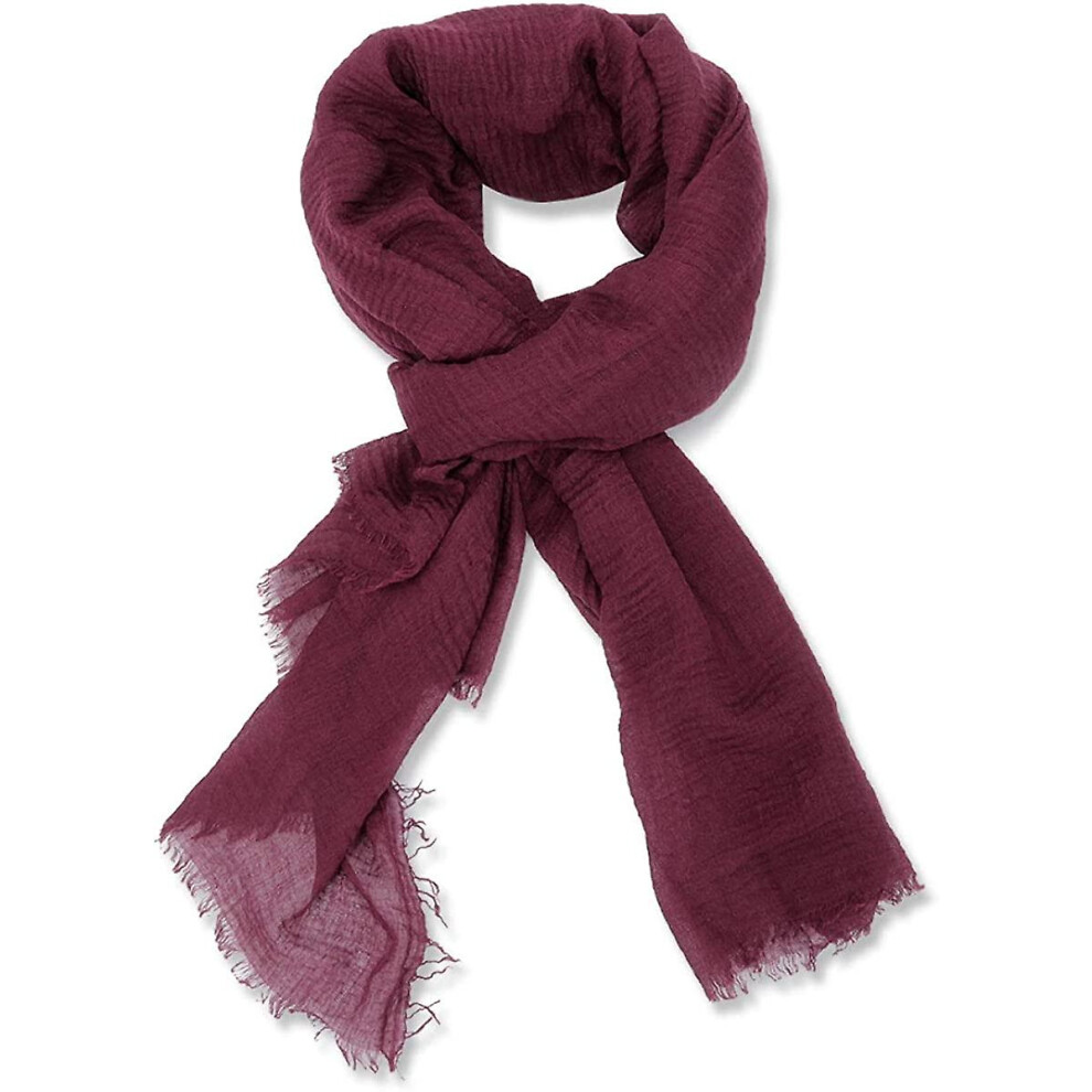(Wine Red) Women Olaof Scarf Cotton Linen Chic Ladies Solid Color Soft Scarf Large Long Wrap Shawl Scarves,180100cm-image-OPC-PDQ9YWG-NEW