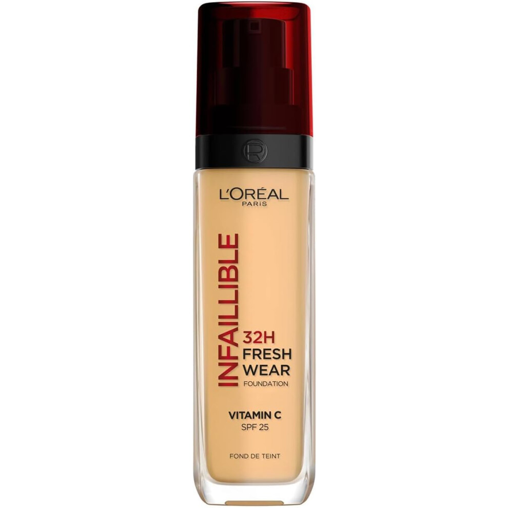 L'OrÃ©al Paris Liquid Foundation, Full Coverage, Lasting Wear, With Vitamin C and SPF 25, Infallible 32H Fresh Wear, 140 Golden Beige