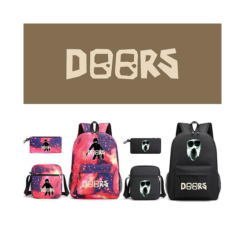 (Starry Blue1) Doors Roblox 3-piece Schoolbag Printed Breathable Practical Backpack Large Capacity Canvas Bag