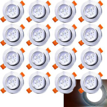 20 Pack Led Recessed Downlights, 3w Ceiling Lamp, 30 Rotatable, Round Led Spotlights 245 Lumens Cool White 3000k, Hole Diameter 60mm