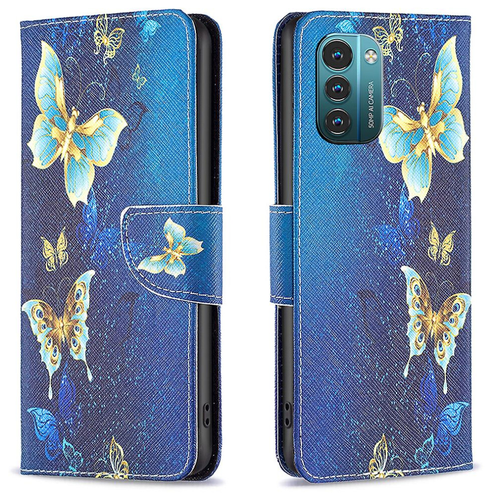 ( Butterflies) Pattern Printing Leather Case For Nokia G11/G21, Foldable Stand Design Colorful Pattern Printing Leather Wallet Phone Case Golden 9497821074036