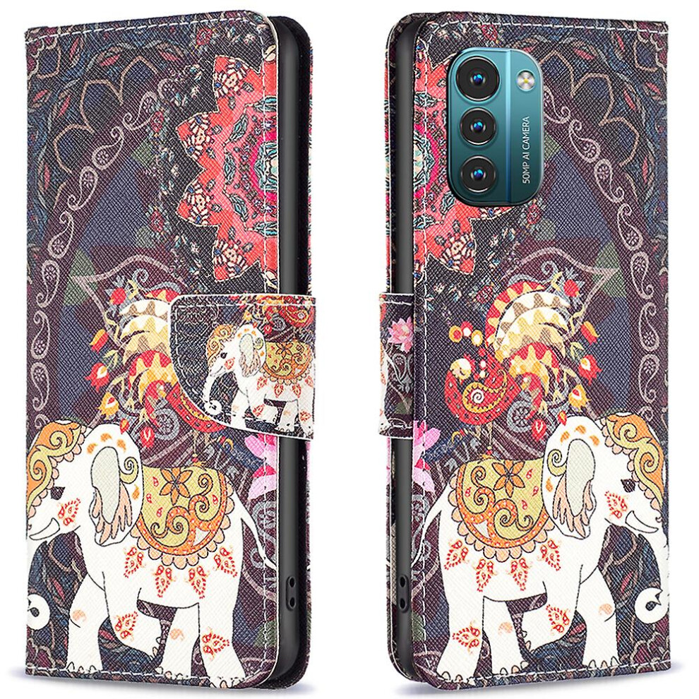 (Flowers Elephant) Pattern Printing Leather Case For Nokia G11/G21, Foldable Stand Design Colorful Pattern Printing Leather Wallet Phone Case 9497821074074