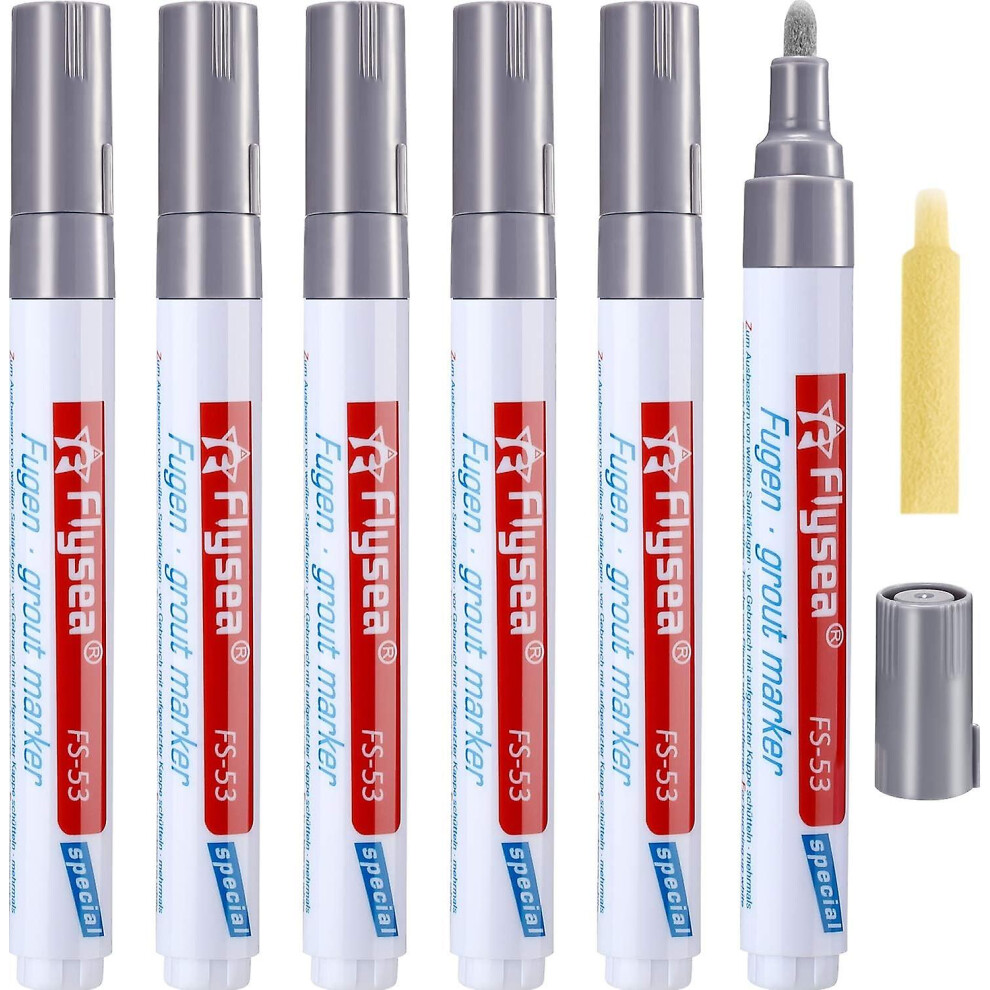 6 Tile Grout Pen Wall Grout Restorer Repair Marker Grout Filler Pen For Bathroom Floor Wall Tile Restoration (Light Grey) 9497821074104
