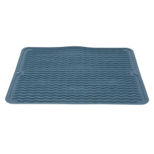 (Blue) Dish Draining Mat Silicone Kitchen Cutlery Drainer Drying Pad Sink Protector