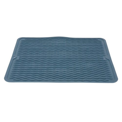 (Blue) Dish Draining Mat Silicone Kitchen Cutlery Drainer Drying Pad Sink Protector