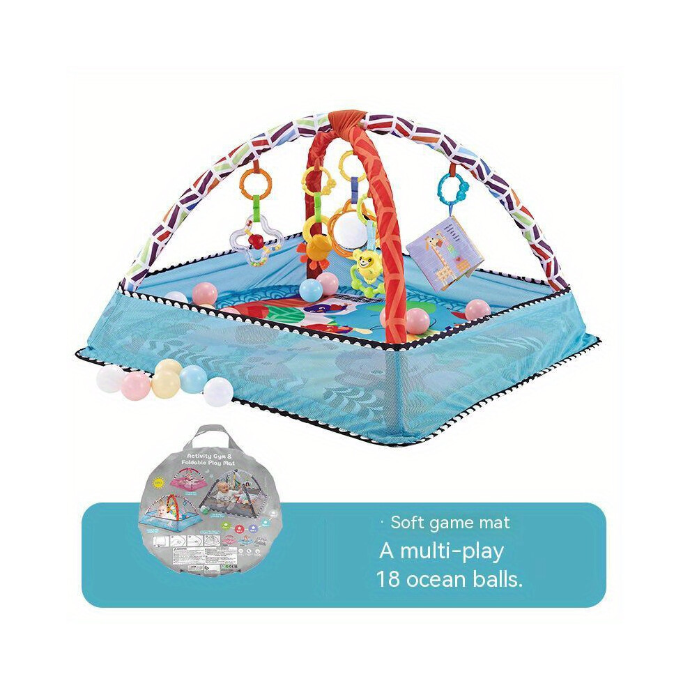 (Blue) 18-piece Baby Activity Gym Set - Develop Movement Skills with Fence Gym, Crawling Mat, and Toys