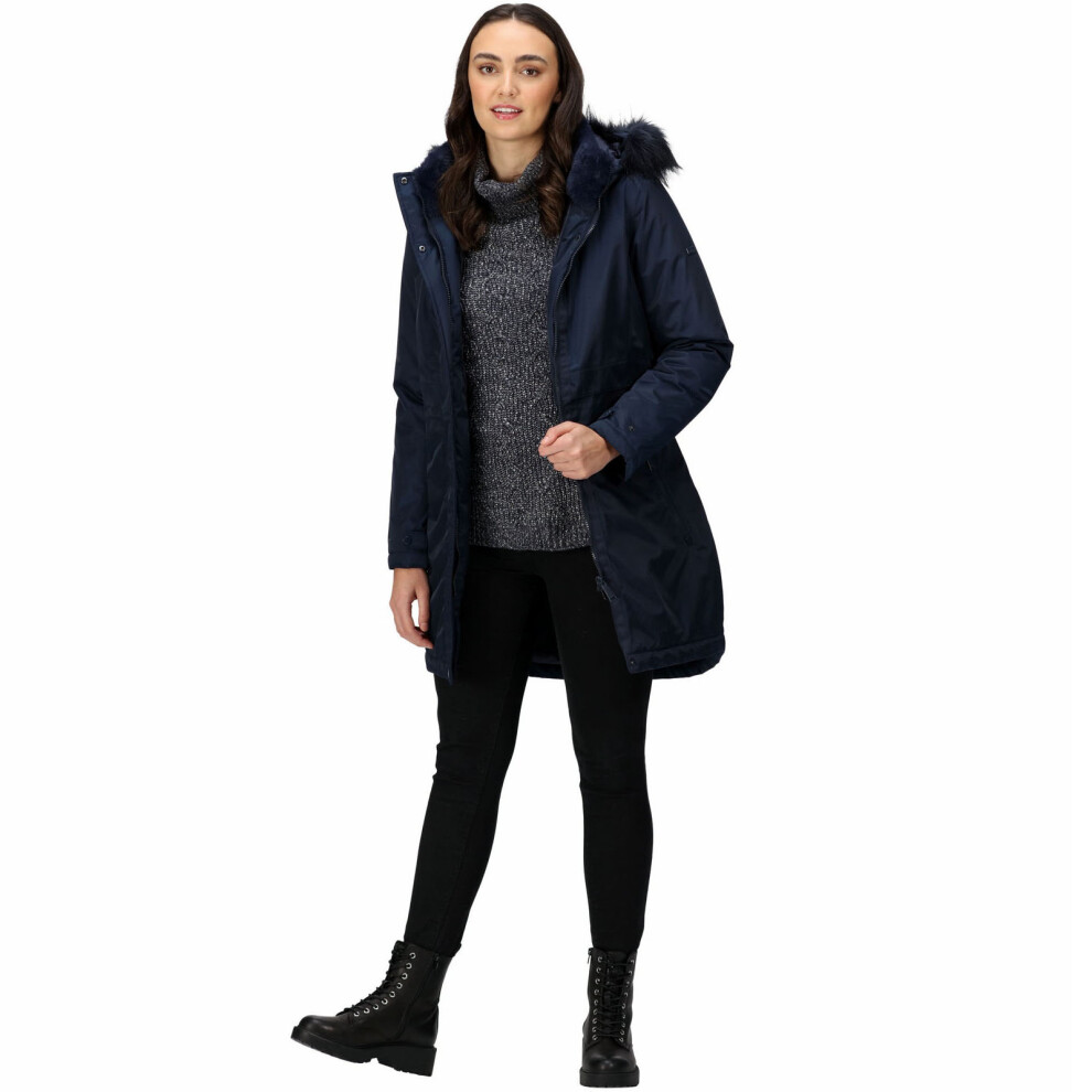 (8, Navy) Regatta Womens Lyanna Waterproof Faux Fur Hooded Parka Jacket Coat