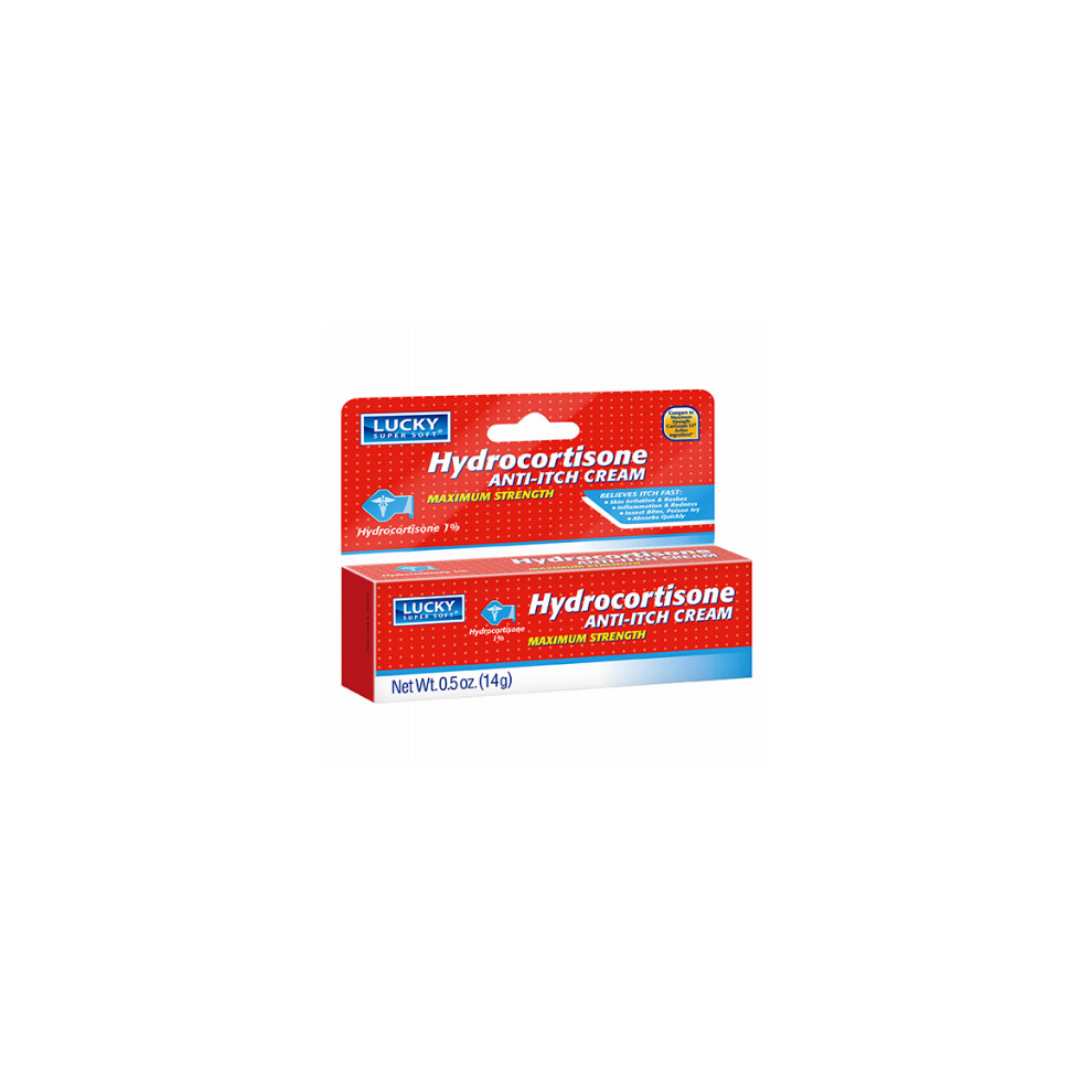 Lucky Super Soft 0.5 Oz Anti-Itch Cream 10368-24 - Hydrocortisone 1% Maximum Strength For Fast Relief Of Itch, Insect Bites, Poison Ivy, Rashes & Skin Irritation