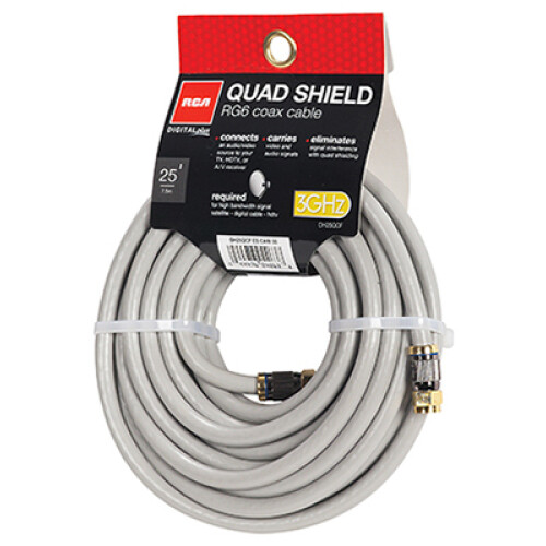 Quad Shield RF6 Coaxial Cable, Gray, 18-AWG, 25-Ft. -DH25QCEV