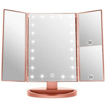 3 Folds Lighted Vanity Makeup Mirror,1x/2x/3x Magnification, 21 Led Bright Table Mirror With Touch Screen,180 Adjustable Rotation,portable Travel Cosm