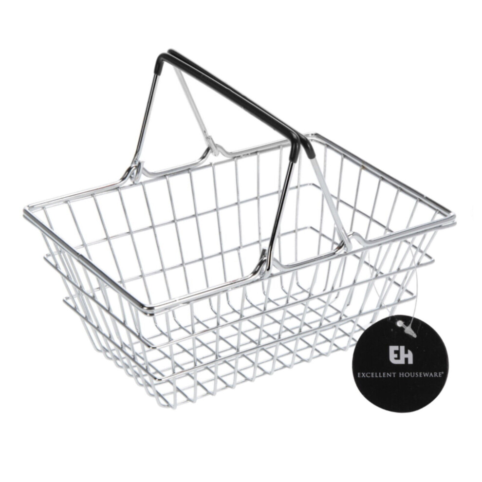 (Mini Shopping Basket Kids Play Toy Cart Supermarket Desk Tidy Chip Basket Chrome) Mini Shopping Basket Kids Play Toy Cart Supermarket Desk Tidy Chip