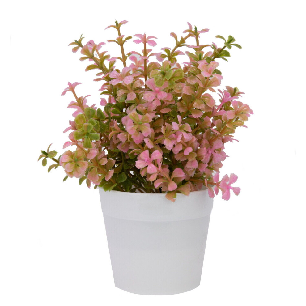 (Light Pink & Green) Artificial Flower Fake False Plants With Pot Potted Flowers Garden Outdoor Decor