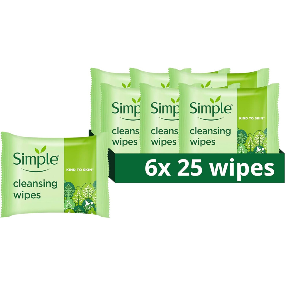 Simple Kind to Skin Bio degradable Cleansing Wipes face wipes to remove waterproof eye make up for sensitive skin 6x 25 wipes