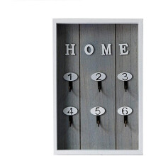 Wooden Wall Key Box With 6 Hanging Key Hooks Gray