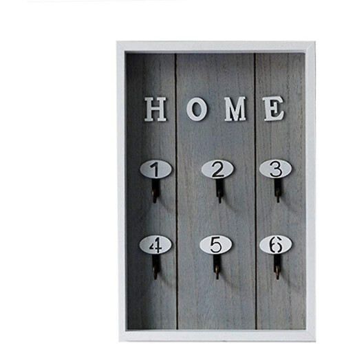 Wooden Wall Key Box With 6 Hanging Key Hooks Gray