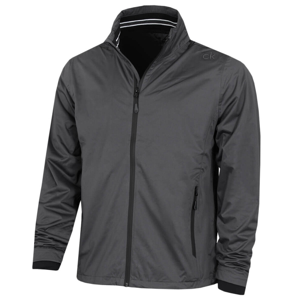 (L, Charcoal/Black) Calvin Klein Mens 2021 Collar Detail Waterproof Stretch Golf Jacket 
