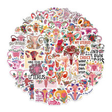 Farfi 50pcs/set Feminism Stickers Cartoon Uterus Floral Cute Decals Waterproof Pvc Adhesive Decorative Various Graffiti Stickers Water Bottle Laptop G