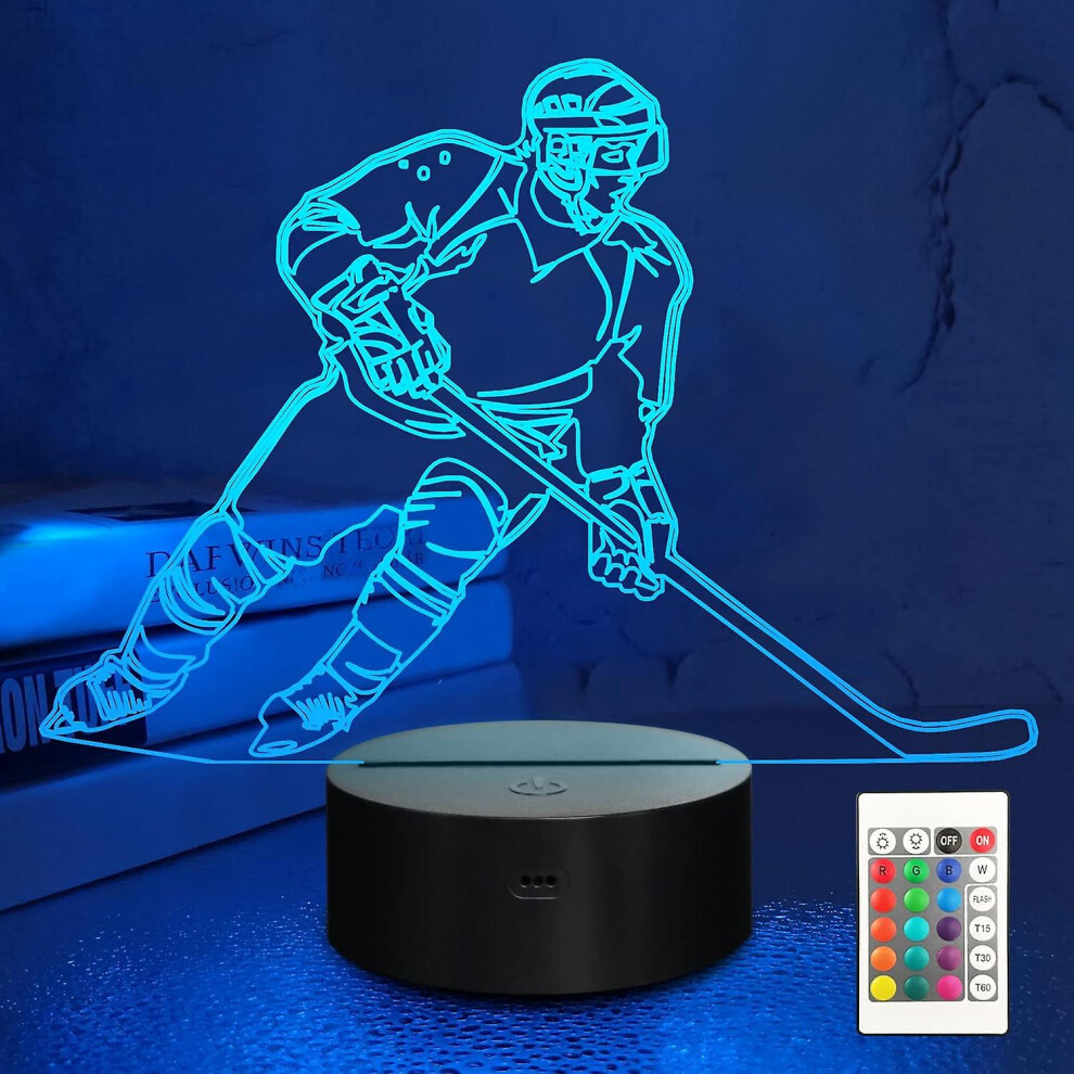 Ice Hockey Player 3d Night Lights For Kids Led 16 Colors Remote Control Changing Touch Dimmable Table Desk Lamp Birthday Xmas Gifts Home Decor