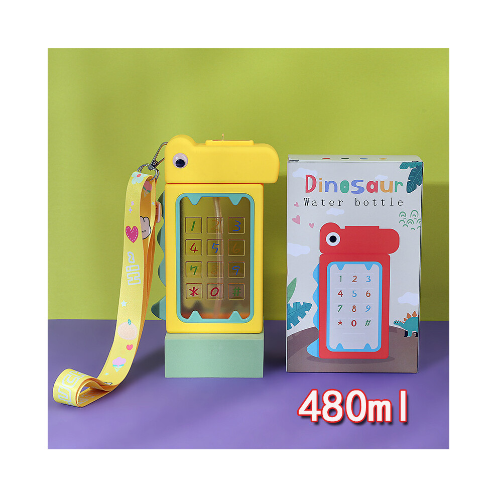(Yellow) Dinosaur 480ml Plastic Water Bottle Cartoon Sealing Straw Drinking Lightweight-image-OPC-PDQCHMG-NEW