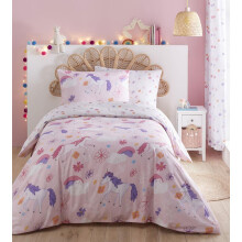(Duvet Set - Single) Girls pink unicorn bedding duvet set pastel colour bedroom quilt cover