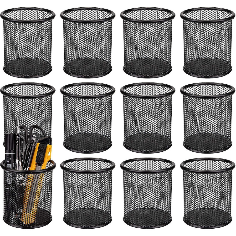 12 Pack Metal Pen Holder Mesh Pencil Holder Desk Organizer Mesh Round Pen Cup-image-OPC-PDQCJ9S-NEW