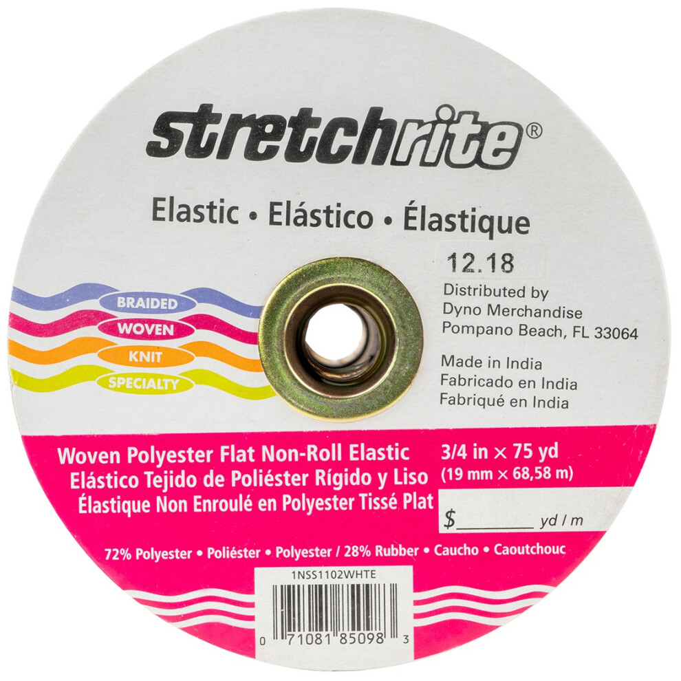 Stretchrite Flat Non-Roll Polyester Woven Elastic .75"X75yd-White 1NSS1102-W