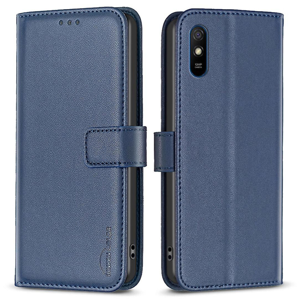 (Blue) Shockproof Leather Case For Xiaomi Redmi 9A, Wallet Stand Cell Phone Cover Blue 9497821110895