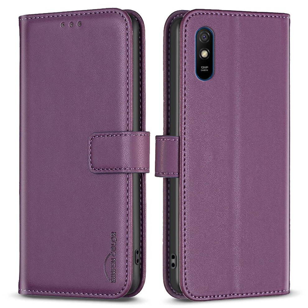 (Dark ) Shockproof Leather Case For Xiaomi Redmi 9A, Wallet Stand Cell Phone Cover Purple 9497821110932