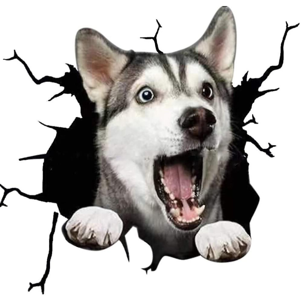 1Pcs 3D Dogs Stickers, Funny Crack Dogs Vinyl Car Sticker, Car Window Stickers Animal Electrostatic Crack Decals,Huskies 9497821114657