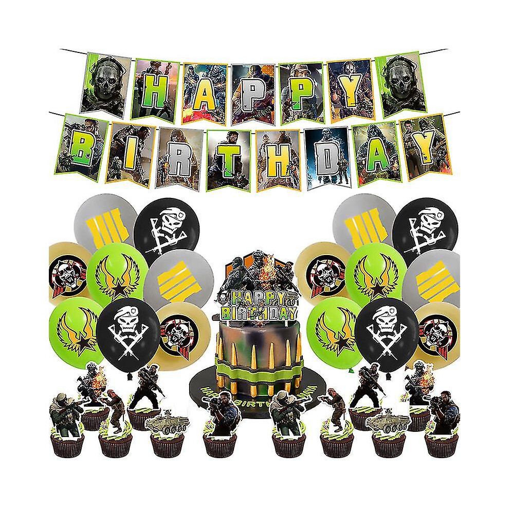 Call Of Duty Themed Birthday Party Decorationscall Of Duty Birthday Banner Cake Insert Balloon Spiral Charm