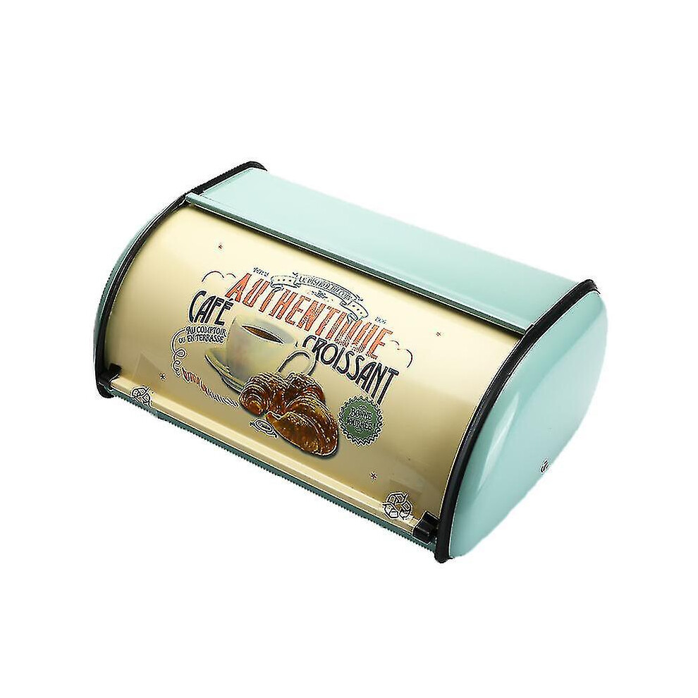 Vintage Bread Box Storage Bin Rollup Top Light Blue Small Powder Coated Bread Iron Snack Boxes Food