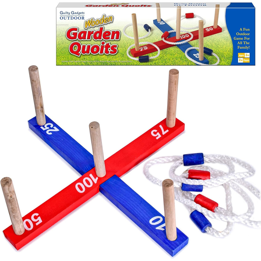 Guilty Gadgets GARDEN OUTDOOR ROPE QUOITS & WOODEN PEG GAME