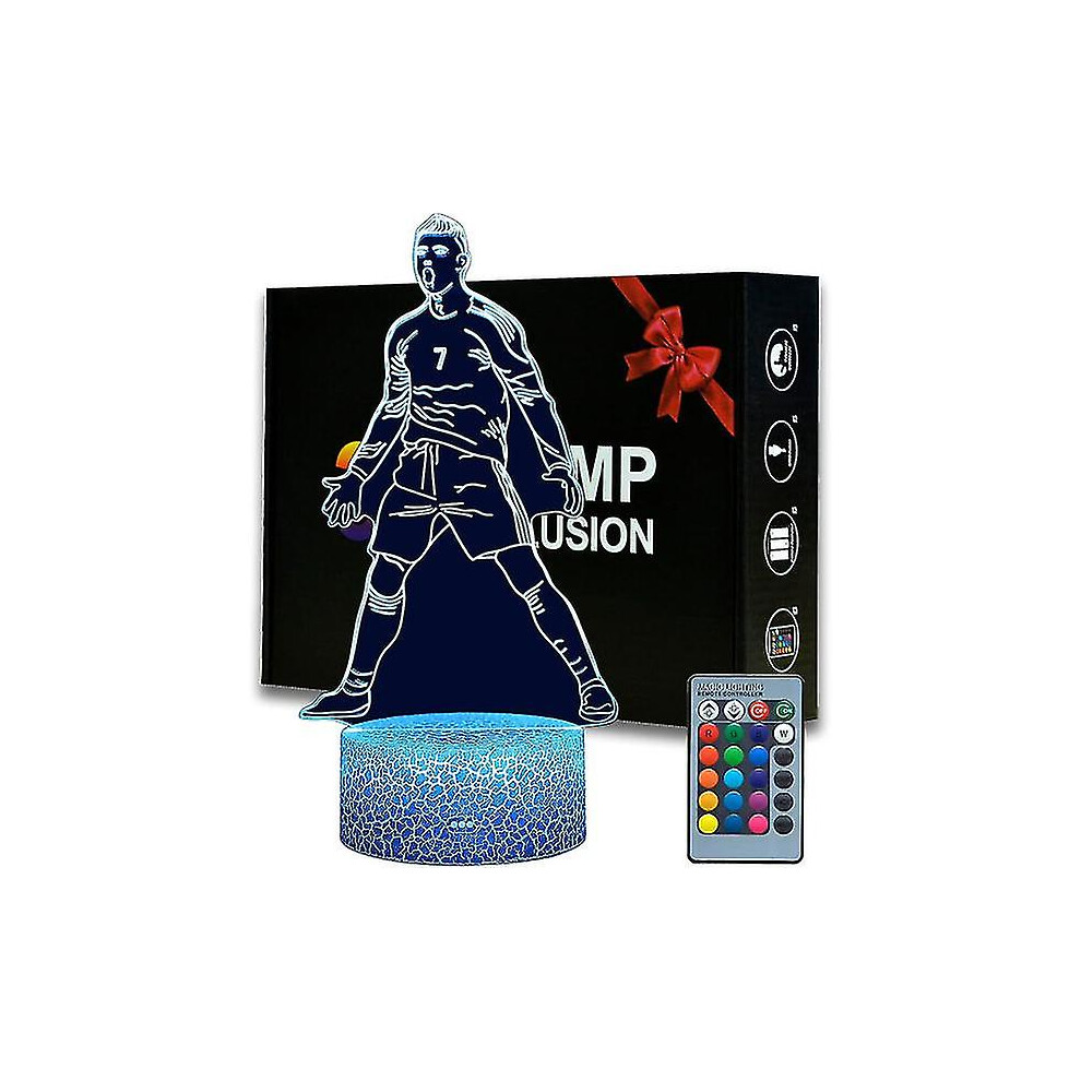 Portugal Soccer Player Ronaldo #7 Boys Night Light,16 Color Changing Dimmable With Remote Room Soccer Decor,football Table Lamp F Null None  [eg]