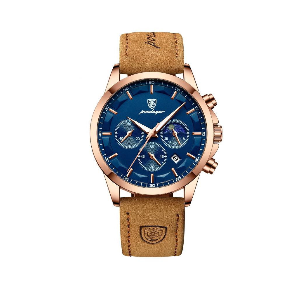 (Gold Blue) Luminous Man Watch Calendar Quartz Business Versatile Gift Fashion
